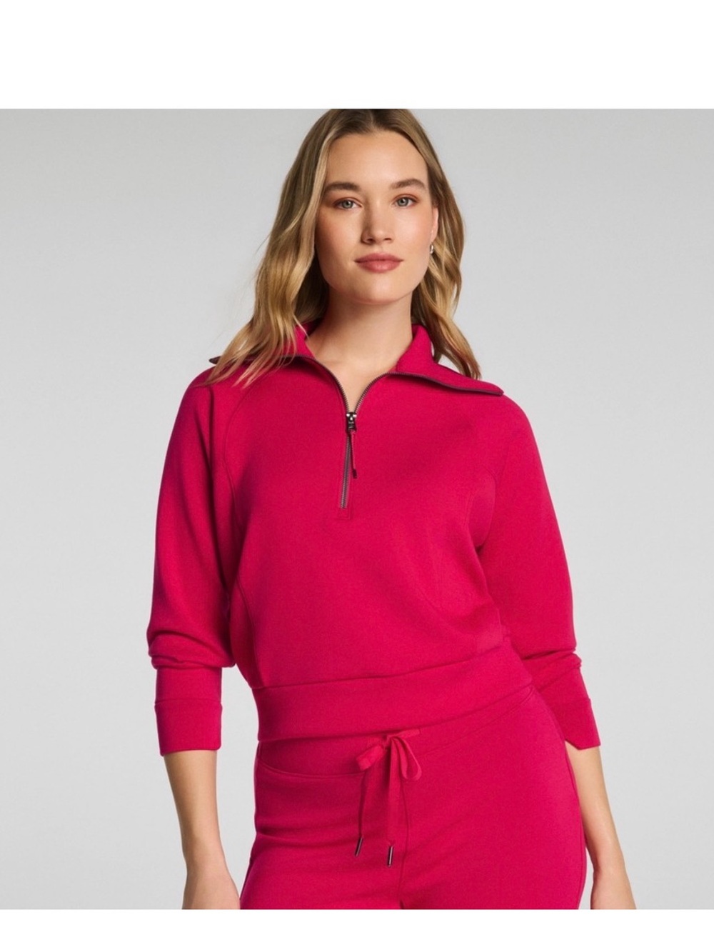 SPANX Air Essentials Half-Zip Pullover - Fuschia Pink - Size M